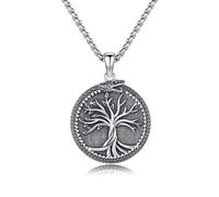 YueYuan Pendentif arbre de vie pour homme en argent sterling 925 Ouroboros - Chaîne serpent - Arbre de vie - Bijoux nordiques - Cadeau pour la fête des pères - Anniversaire, 24 mm, Argent sterling,