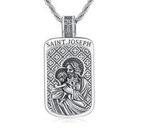 YueYuan Saint Médaille Collier pour Homme Argent Sterling 925 Médaille Pendentif Religieux Bijoux Cadeau Anniversaire Noël pour Homme Fête des Pères, 1,10 Zoll x 0,67 Zoll/28 mm x 17 mm, Argent
