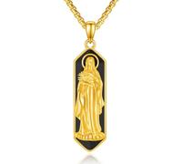 YueYuan ST Maria Goretti Collier religieux en argent sterling 925 avec pendentif en onyx pour homme, Argent sterling