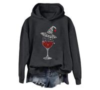 YueYue Cardigan à capuche à manches longues et imprimé Père Noël décontracté pour femme, gris, M