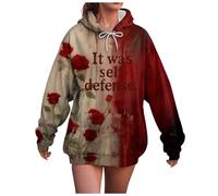 YueYue Cardigan à capuche pour femme « Problem Solved » - Avec imprimé sang - Manches longues - Uni - Motif éclaboussures - Haut de sport, bordeaux, 5XL