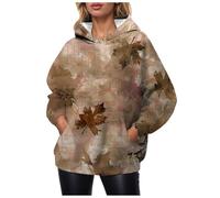 YueYue Cardigans sweatshirts pour femmes adolescentes femmes à manches longues imprimé décontracté graphique sweat à capuche cordon de serrage pull surdimensionné, bronze, M