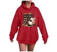 YueYue Pull à capuche pour femme de couleur unie avec poche, Rouge, XL
