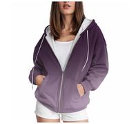 YueYue Pull de couleur unie pour femme - Sweat à capuche - Veste de sport - Changement de couleur, violet clair, L