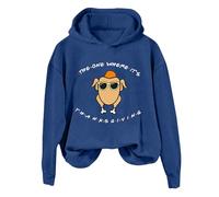 YueYue Pull de couleur unie pour femme - Sweat-shirt imprimé Thanksgiving - Doublure en polaire - Poils courts - Pull de Noël décontracté pour l'automne et l'hiver - Saison festive parfaite, bleu, M