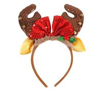 YueYue Serre-tête bibi à plumes et fleurs - Décoration de Noël - Trois serre-têtes - Cadeau pour enfants - Corne de cerf - Chapeau - Accessoire pour cheveux - Marron - Taille unique