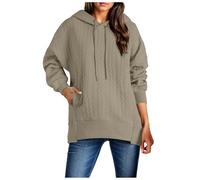 YueYue Sweat à capuche léger à manches longues pour femme et texture d'hiver, couleur unie, décontracté, sweat à capuche, kaki, XL
