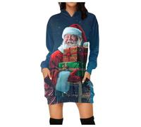 YueYue Sweat à capuche léger à manches longues pour femme, imprimé de Noël à manches longues, robe chandail à capuche avec poches, Rouge, M