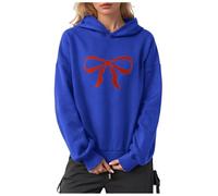 YueYue Sweat à capuche léger à manches longues pour femme - Imprimé nœud surdimensionné - Manches longues - Polaire - Décontracté - Pull à capuche tendance pour l'automne, bleu, XL