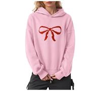 YueYue Sweat à capuche léger à manches longues pour femme - Imprimé nœud surdimensionné - Manches longues - Polaire - Décontracté - Pull à capuche tendance pour l'automne, rose, L