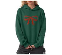 YueYue Sweat à capuche léger à manches longues pour femme - Imprimé nœud surdimensionné - Manches longues - Polaire - Décontracté - Pull à capuche tendance pour l'automne, vert foncé, M