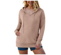 YueYue Sweat à capuche léger à manches longues pour femme - Sweat à capuche surdimensionné décontracté à manches longues et col en V avec cordon de serrage - Tenues tendance, kaki, XXL