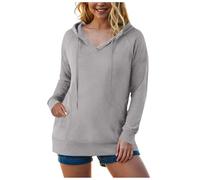 YueYue Sweat à capuche léger à manches longues pour femme - Sweat à capuche surdimensionné décontracté à manches longues et col en V avec cordon de serrage - Tenues tendance, gris, M