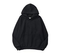 YueYue Sweat à capuche pour femme en polaire solide et basique avec lettre - Sweat à capuche ample à manches longues avec poche et épaules tombantes, Noir , S