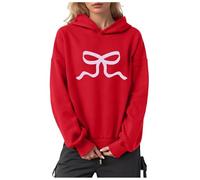 YueYue Sweat à capuche surdimensionné à manches longues en polaire pour femme - Imprimé nœud - Tendance - Automne, Rouge, M