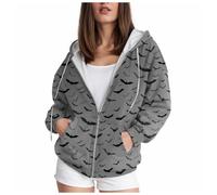 YueYue Sweat à capuche surdimensionné décontracté à manches longues pour femme - Imprimé Halloween - Avec poche - Sportif, gris foncé, 6XL