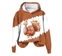 YueYue Sweat à capuche surdimensionné pour femme, imprimé famille de dinde vin, sweatshirt décontracté à manches longues, marron, M