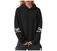 YueYue Sweat à capuche surdimensionné pour femme - Imprimé nœud - Manches longues - Polaire - Décontracté - Pull à capuche tendance pour l'automne, Noir , 3XL