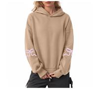 YueYue Sweat à capuche surdimensionné pour femme - Imprimé nœud - Manches longues - Polaire - Décontracté - Pull à capuche tendance pour l'automne, kaki, S