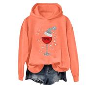 YueYue Sweat à capuche surdimensionné pour femme - Sweat à capuche décontracté imprimé Père Noël à manches longues, Orange, XL
