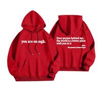 YueYue Sweat à capuche surdimensionné pour femme - Uni - Lettres brossées - Coupe ample - Manches longues - Poches - Pull à épaules dénudées, Rouge, XL