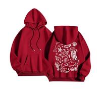 YueYue Sweat à capuche surdimensionné pour femmes, adolescentes, filles, sweatshirt surdimensionné, joli graphique, vêtements à manches longues avec poches, Rouge, M