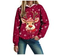 YueYue Sweat à capuche surdimensionné pour femmes et filles - Sweat à capuche de Noël avec flocons de neige et rennes - Manches longues., bordeaux, XL