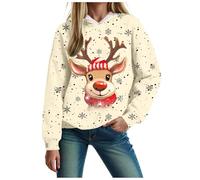 YueYue Sweat à capuche surdimensionné pour femmes et filles - Sweat à capuche de Noël avec flocons de neige et rennes - Manches longues., beige, XL