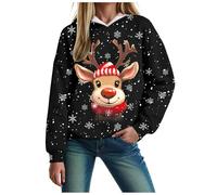 YueYue Sweat à capuche surdimensionné pour femmes et filles - Sweat à capuche de Noël avec flocons de neige et rennes - Manches longues., Noir , M