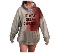 YueYue Sweat à capuche uni zippé pour femme Problem Solved Halloween Sweat à capuche pour femme avec imprimé sang à manches longues Veste à capuche unie surdimensionnée Motif éclaboussures Hauts de