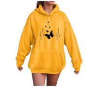 YueYue Sweat à capuche zippé à manches longues pour femme - Sweat à capuche graphique décontracté à manches longues avec poche, jaune, M