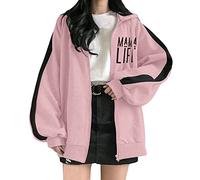 YueYue Sweat à capuche zippé uni pour femme - Tendance - surdimensionné - Confortable - Grande taille - Jolies vestes pour adolescentes, rose, XL