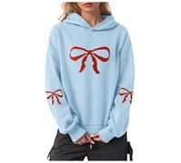 YueYue Sweats à capuche surdimensionnés pour femmes avec nœud imprimé à manches longues en polaire décontracté graphique pull tendance d'automne, bleu ciel, XXL
