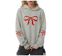 YueYue Sweats à capuche surdimensionnés pour femmes avec nœud imprimé à manches longues en polaire décontracté graphique pull tendance d'automne, gris, 3XL