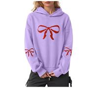 YueYue Sweats à capuche surdimensionnés pour femmes avec nœud imprimé à manches longues en polaire décontracté graphique pull tendance d'automne, violet, XL