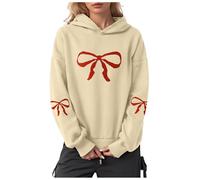 YueYue Sweats à capuche surdimensionnés pour femmes avec nœud imprimé à manches longues en polaire décontracté graphique pull tendance d'automne, beige, 3XL