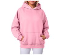 YueYue Sweatshirts pour femmes surdimensionnés avec capuche uni sweat à capuche décontracté poches hauts classiques à manches longues pour l'extérieur Streetwear, rose, XL