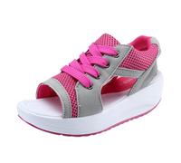 YueYue Tong Plage Claquettes Sandales Poisson Verre Transparent Strass Femme Mules Pente de Loisirs Chaussures Ete Léger et Respirant Sandales Femme Été Talons Sandales plates pour femmes (Red, 39)
