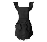 YUEZHAN Cuisine Tablier Apron Cuisine Cuisson Coton Tablier Robe pour Les Femmes Dames Maison Thé Nail Shop Cuisson Travail Tabliers Serveur Propre Maid Sexy Bavoirs À Volants Type2-Black