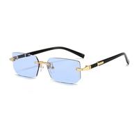 YUEZHAN Lunette De Soleil Homme Mode sans Monture Lunettes De Soleil Hommes Femmes Populare sans Cadre Lunettes De Soleil Mâle Femelle Classique Petit Carré Bleu