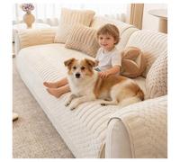YUEZHONG Housse de canapé en peluche pour animal de compagnie lavable, tapis antidérapant pour canapé sectionnel et causeuse en forme de L (crème, 110 x 300 cm)