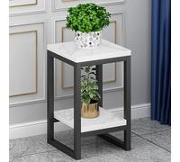 Yuezouikl Support À 2 Étages De 50/60 Cm De Haut pour Plantes D'intérieur Et D'extérieur en Métal Robuste Antirouille,Séparateur en Marbre Présentoir pour Pots De Fleurs À,Black White,50X30CM
