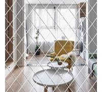 yufana 32 Pièces Autocollants Muraux en Forme de Losanges, 3D Amovible Miroir Stickers Muraux, Stickers Acrylique Miroir pour La Maison, Le Bureau, La Chambre à Coucher, Argent (50 * 100CM)
