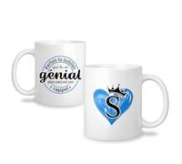 Yufansd Cadeau Inspirante Tasse en Céramique Mug 11oz avec Lettre Initiale A-Z et Parfois Tu Oublies Que Tu Es Génial, Alors Ceci Est Ton Rappel Parfaite pour la Maison ou le Bureau (S-Bleu)