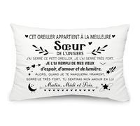 Yufansd Cadeau Sœur Original Ma Sœur Cadeau Anniversaire Sœur Fille Décoratif Taie d'oreiller Cet Oreiller Appartient A La Meilleure Sœur Mariage Souvenir Housse d'oreiller 1 Pièce 50x75 cm (Sœur-A)