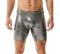 YUFEIDA Boxer effet mouillé en similicuir pour homme, Argenté., XXL