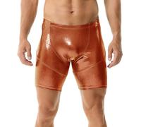 YUFEIDA Boxer effet mouillé en similicuir pour homme, Rouge, M