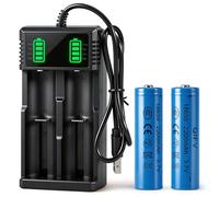 YUFFQOPC Chargeur 18650, chargeur de batterie 18650 avec 2 batteries NiMH 3,7 V 2200 mAh avec 2 baies pour batterie Li-ion 3,7 V 18650/26650 et 1,2 V NI-MH/NI-CD/AA/AAA, avec câble USB
