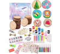 Yuforr 20 PCs of Wooden Slice Kids Wooden Painting Kit - Glow in The Dark - Arts & Crafts Cadeaux pour Garçons Filles Ages 5-12-Wood Slice Craft Activities kits