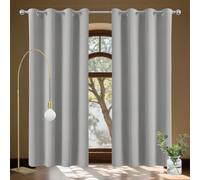 YUGAOYU Rideau Décoratif à Œillets 134 x 161 cm Polyester, 100% Bloquer Lumière Lin Rideau Thermique Isolant Installation Facile Decoration Chambre Maison Salon, Gris Clair